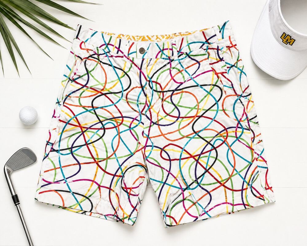 Loudmouth Golf Shorts Mens 38 Colorful Squiggle Print Cotton Stretch Flat Front